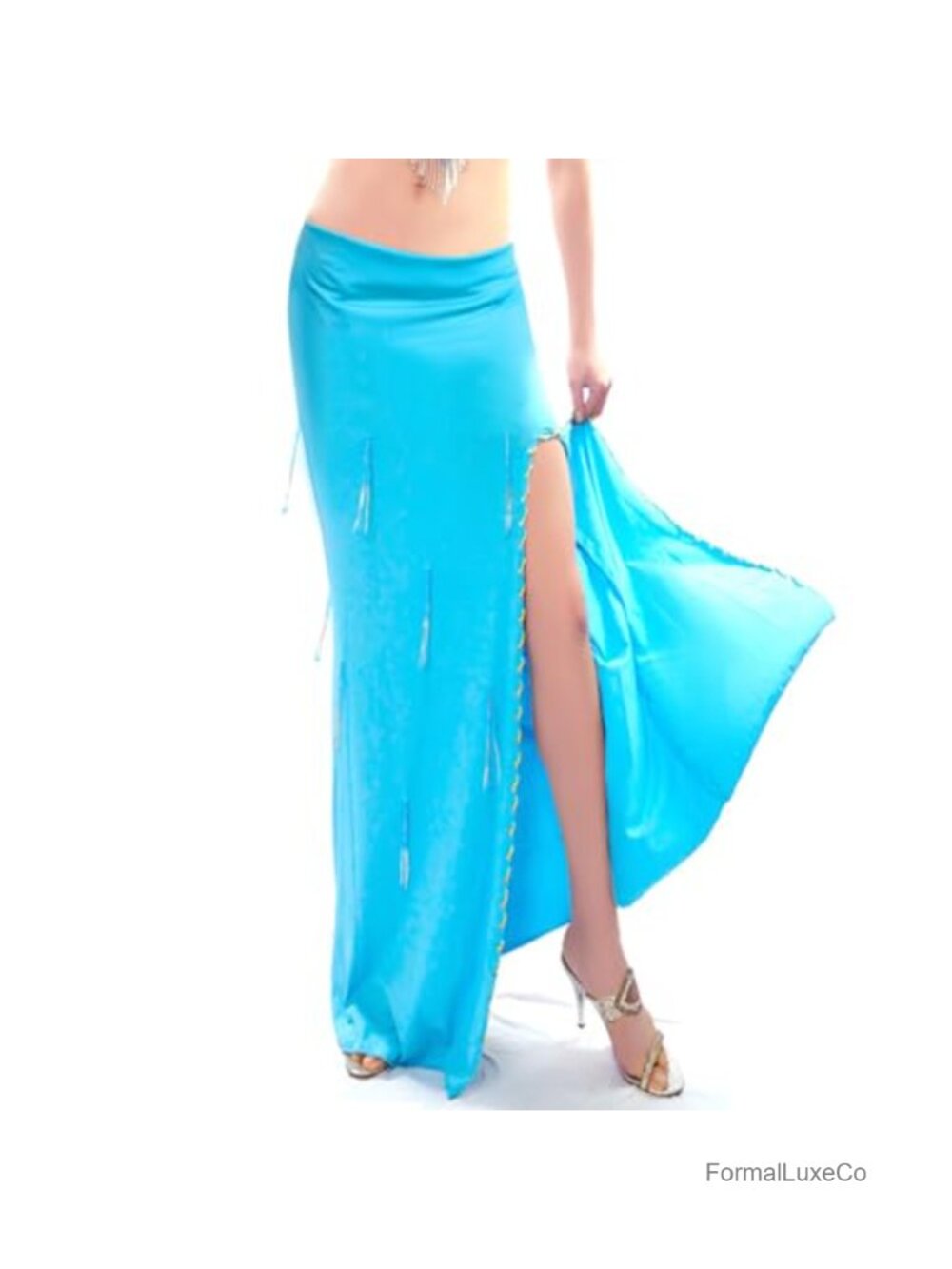 Women's Belly Dance Costume Skirt High Split Beaded Party Dancewear